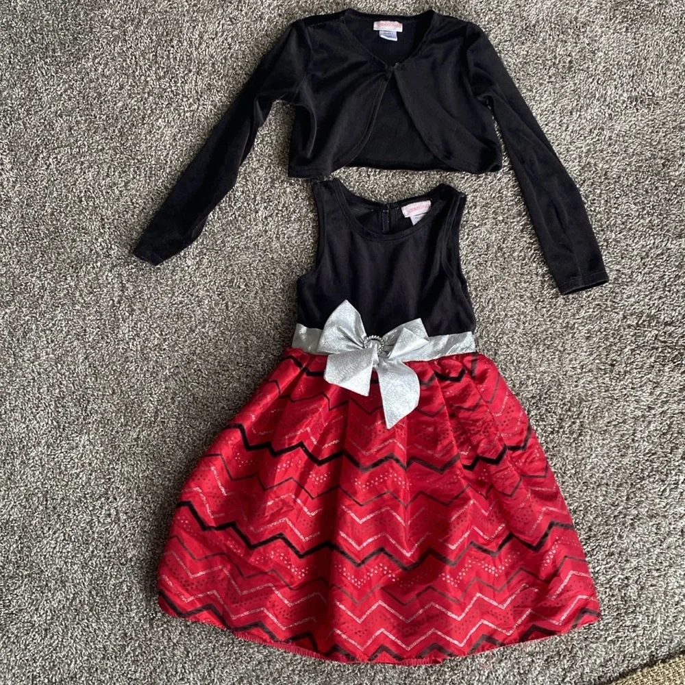 Youngland Girls Holiday Black & Red Sleeveless Dress w/ Shrug, size 7
